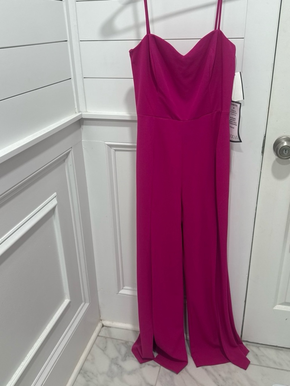 bebe Fuchsia Strapless Cowl-Neck Wide-Leg Jumpsuit